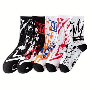 5 Pairs of Vibrant Men's Graffiti Art Fashion Socks