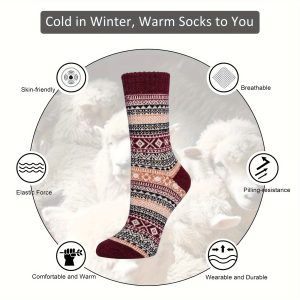 5 Pairs Women's Cozy Argyle Mid-Calf Socks