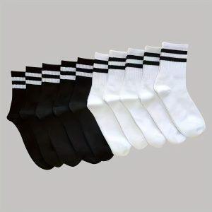 10 Pairs of Soft, Breathable, Striped Crew Socks