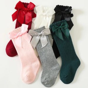 6 Pairs of Soft & Cozy Kid's Cotton Knee-High Bow Design Socks