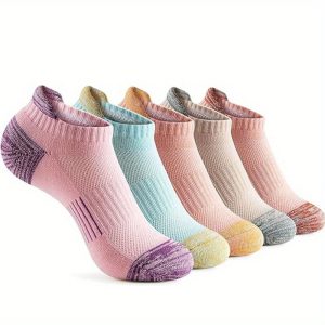 5 Pairs of Soft & Breathable Color Block No Show Ankle Socks