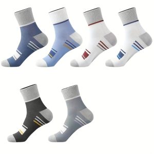 6Pairs Mens Color Block Crew Socks