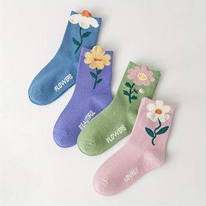 4 Pairs of Little Princess Soft Floral Cotton Low-Cut Socks