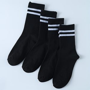 8 Pairs Of Men's Solid Color Striped Crew Socks