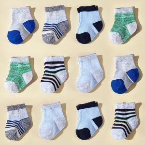 12 Pairs F6 Pairs Of Baby Boy Striped Mid-tube Socks