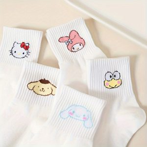 5 Pairs of Vibrant Cartoon Pattern Girls' Short Socks