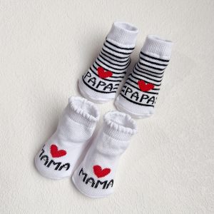 2 Pairs Of Kid's Fashion Fun PAPA & MAMA Pattern Low-cut Socks