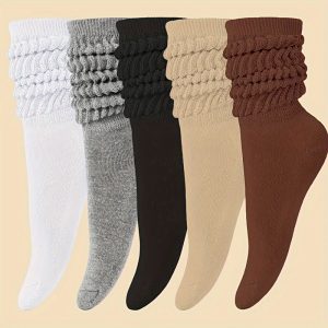 5 Pairs Comfy Solid Knitted Calf Socks