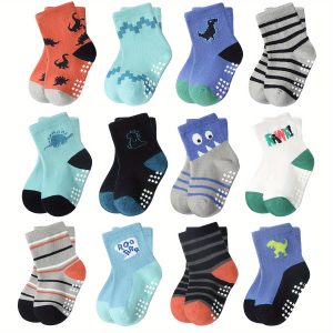 12 Pairs of Adorable Boys Cotton Blend Floor Socks