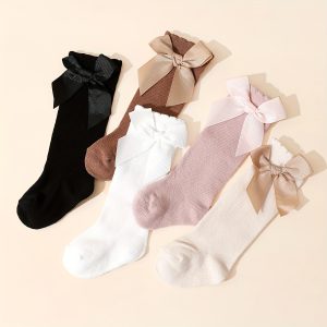 5 Pairs of Toddler's Soft & Breathable Bowknot Long-Tube Socks