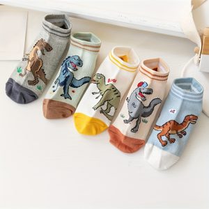 5 Pairs of Comfy Dinosaur Pattern Boy's No Show Socks