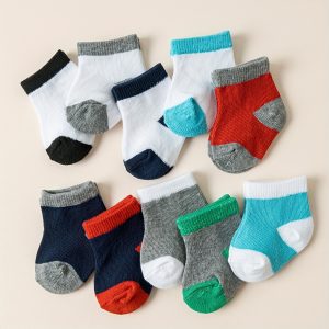 5 F10 F20 Pairs Of Newborn Children's Socks In Contrasting Colors, Simple And Neutral