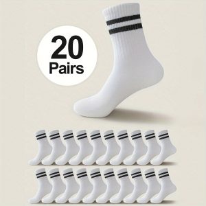 20 Pairs of Ultra-Comfy Mens Striped Crew Socks