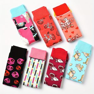 12 Pairs Brightly Color Cartoon Pattern Mid Tube Socks